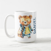 Eerste klas leuke teddybeer in een jas schooltas koffiemok (Links)