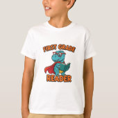 Eerste klas lezer T-Rex dinosaurus terug naar scho T-shirt (Voorkant)