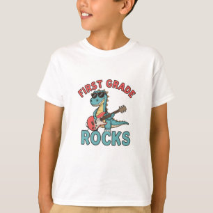 Eerste klas Rocks Dinosaurus Gitaar Terug naar Sch T-shirt