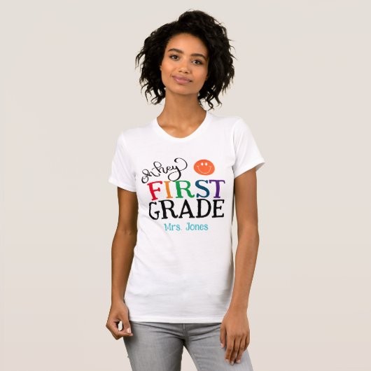Eerste klas Smile Teacher gepersonaliseerd T-shirt (Voorkant volledig)