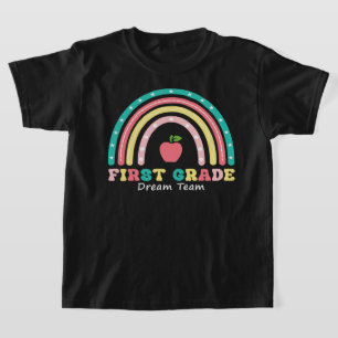 Eerste klas team retro regenboog t-shirt