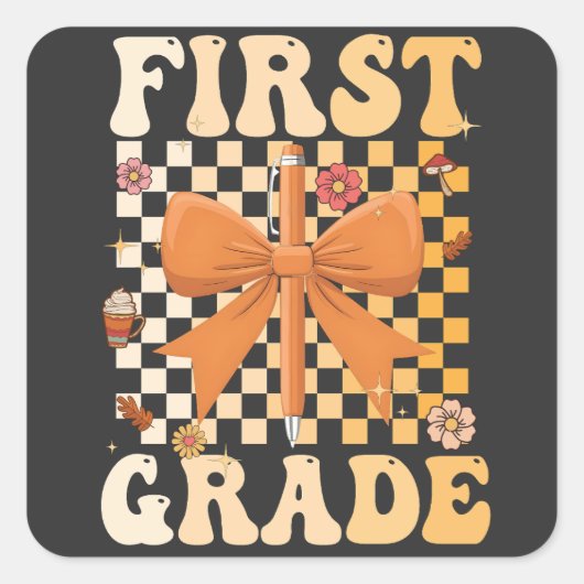 Eerste klas terug naar school herfst boog Coquette Vierkante Sticker (Voorkant)