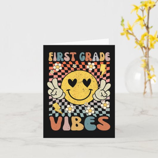 Eerste klas Vibes 1e klas Retro Docent 1e dag Kaart (Gele Bloem)