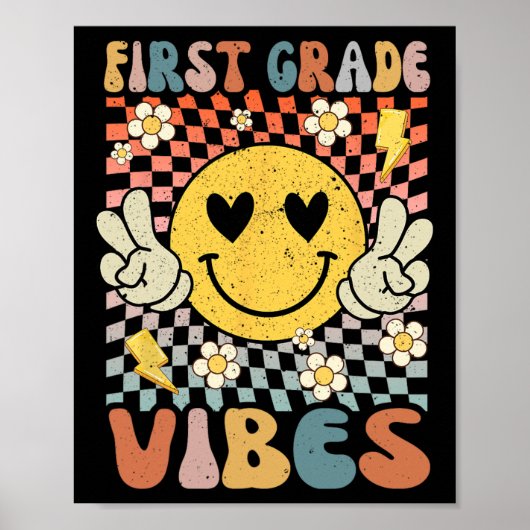 Eerste klas Vibes 1e klas Retro Docent 1e dag Poster (Voorkant)