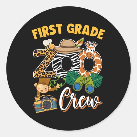Eerste klas Zoo Field Trip Squad Matching Teacher Ronde Sticker (Voorkant)