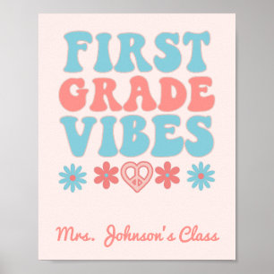 Eerste klasse-blokken - Retro klassroom Poster