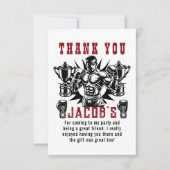 Eerste knock-out boksen verjaardagsfeestje bedankkaart (Voorkant)