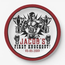 Eerste knock-out boksen verjaardagsfeestje papieren bordje