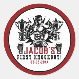 Eerste knock-out boksen verjaardagsfeestje ronde sticker