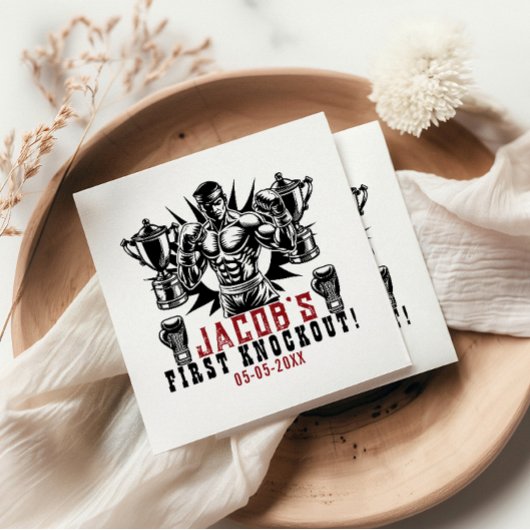 Eerste knock-out boksen verjaardagsfeestje servet