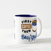 Eerste koffie en Bouzouki Music Lover Tweekleurige Koffiemok (Voorkant rechts)