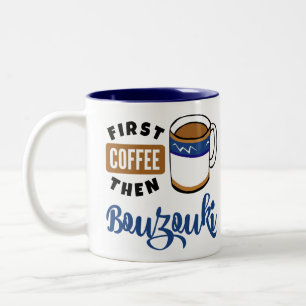 Eerste koffie en Bouzouki Music Lover Tweekleurige Koffiemok