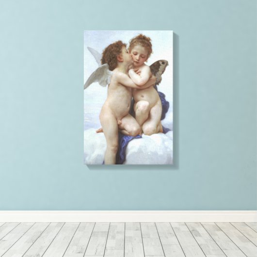 Eerste Kus door Bouguereau, Oude Victoriaanse Enge Canvas Afdruk (Insitu (Houten vloer))