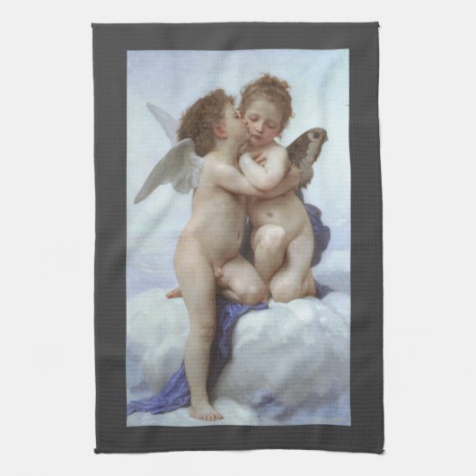 Eerste kus door Bouguereau, Victoriaans Angels Theedoek (Verticaal)