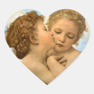 Eerste Kus (engel detail) door Bouguereau Hart Sticker