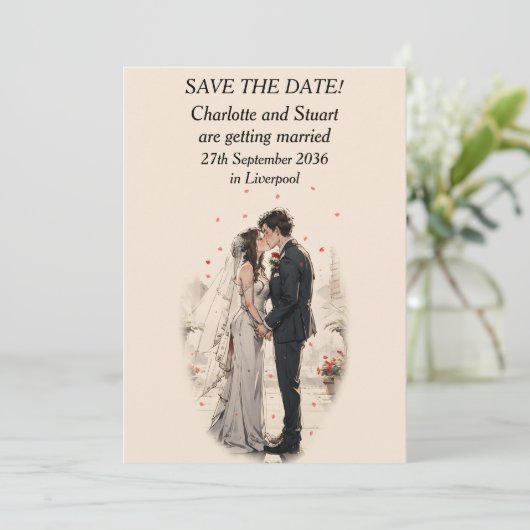 Eerste kus Save The Date Kaart (Staand voorkant)
