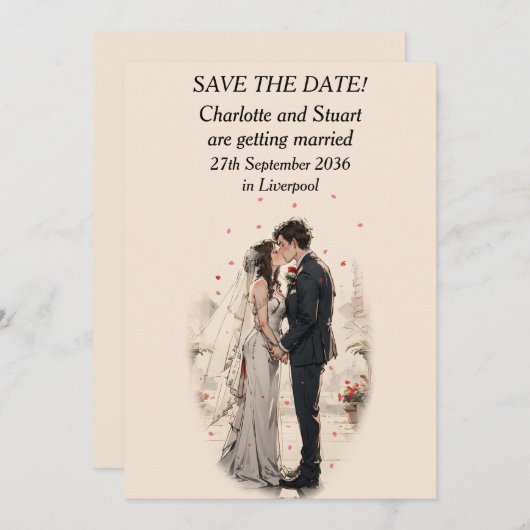 Eerste kus Save The Date Kaart (Voorkant / Achterkant)