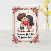 Eerste Kus Schattig Stel Kaart (Gele Bloem)