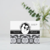 Eerste kus zwart-wit Huwelijks RSVP kaart (Staand voorkant)