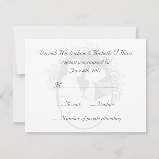 Eerste kus zwart-wit trouw RSVP kaart (Achterkant)
