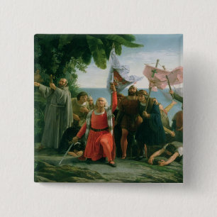 Eerste landing van Christoffel Columbus in Vierkante Button 5,1 Cm