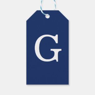 Eerste letter monogram blauw wit gewoon eenvoudig cadeaulabel