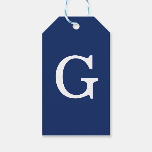 Eerste letter monogram blauw wit gewoon eenvoudig cadeaulabel (Voorkant)