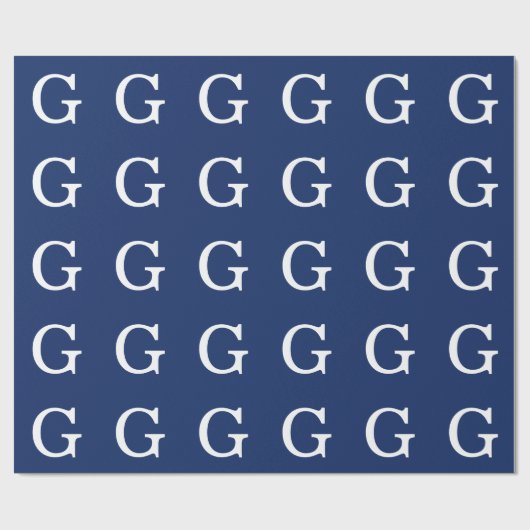 Eerste letter monogram blauw wit gewoon eenvoudig cadeaupapier (Vlak)