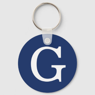 Eerste letter monogram blauw wit gewoon eenvoudig sleutelhanger