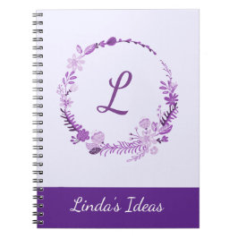 Eerste letter monogram elegant chic paarse bloemen notitieboek