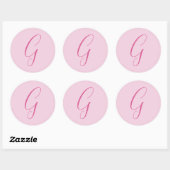 Eerste letter monogram licht roze gewoon chic ronde sticker (Vel)