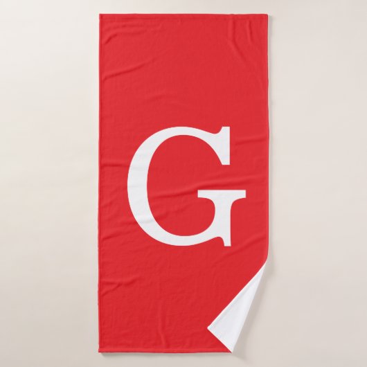 Eerste letter monogram rood wit gewoon eenvoudig badhanddoek (Badhanddoek)