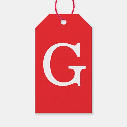 Eerste letter monogram rood wit gewoon eenvoudig cadeaulabel (Voorkant)
