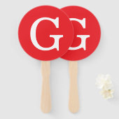 Eerste letter monogram rood wit gewoon eenvoudig handwaaier (Voorkant en achterkant)