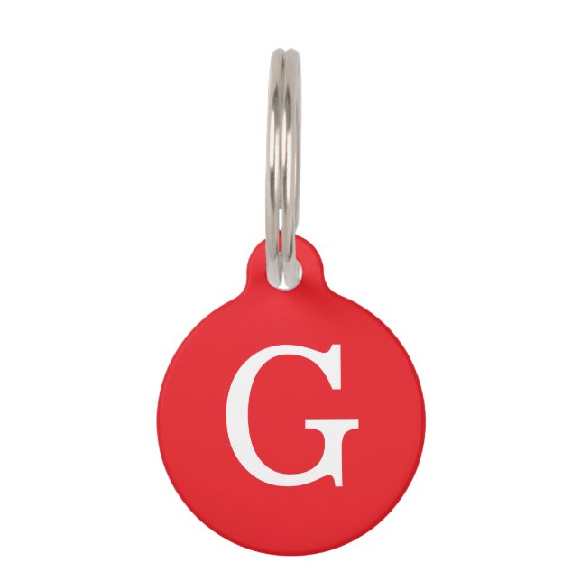 Eerste letter monogram rood wit gewoon eenvoudig huisdierpenning (Voorkant)
