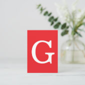 Eerste letter monogram rood wit gewoon eenvoudig informatiekaartje (Staand voorkant)