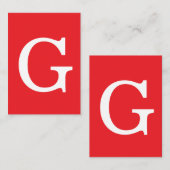 Eerste letter monogram rood wit gewoon eenvoudig informatiekaartje (Voorkant / Achterkant)