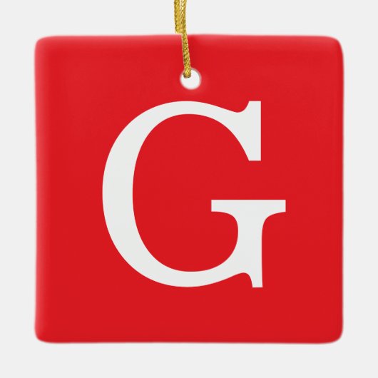 Eerste letter monogram rood wit gewoon eenvoudig keramisch ornament (Voorkant)