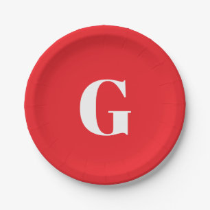 Eerste letter monogram rood wit gewoon eenvoudig papieren bordje