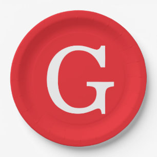 Eerste letter monogram rood wit gewoon eenvoudig papieren bordje