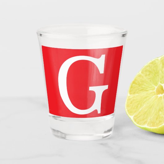 Eerste letter monogram rood wit gewoon eenvoudig shot glas (Voorkant)