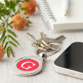 Eerste letter monogram rood wit gewoon eenvoudig sleutelhanger (Zijkant)