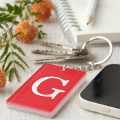 Eerste letter monogram rood wit gewoon eenvoudig sleutelhanger (Voorkant Rechts)