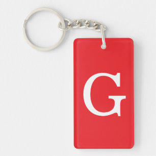 Eerste letter monogram rood wit gewoon eenvoudig sleutelhanger