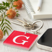 Eerste letter monogram rood wit gewoon eenvoudig sleutelhanger (Voorkant Rechts)