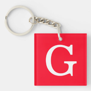 Eerste letter monogram rood wit gewoon eenvoudig sleutelhanger