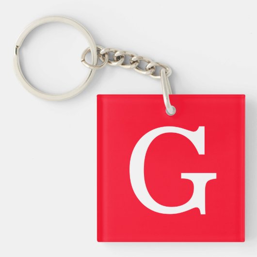 Eerste letter monogram rood wit gewoon eenvoudig sleutelhanger (voorkant)