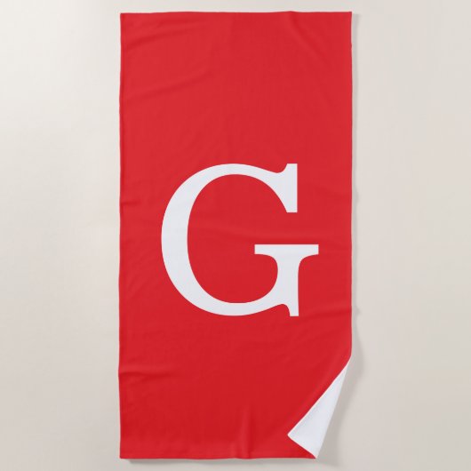 Eerste letter monogram rood wit gewoon eenvoudig strandlaken (Voorkant)
