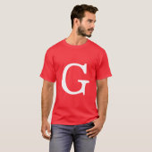 Eerste letter monogram rood wit gewoon eenvoudig t-shirt (Voorkant volledig)