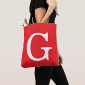 Eerste letter monogram rood wit gewoon eenvoudig tote bag (Dichtbij)